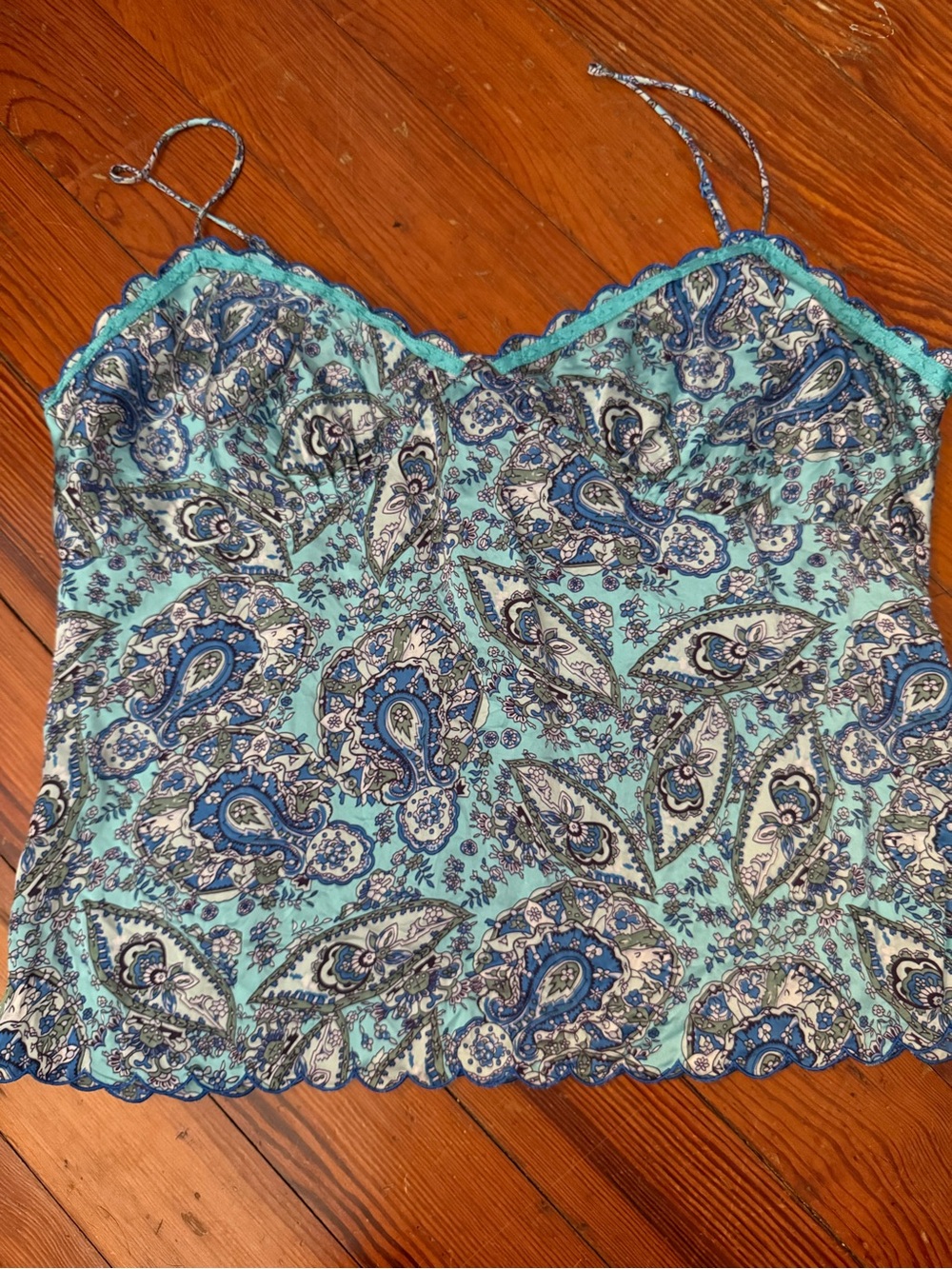The Limited Aqua and Navy Paisley Lace-Trim Cami